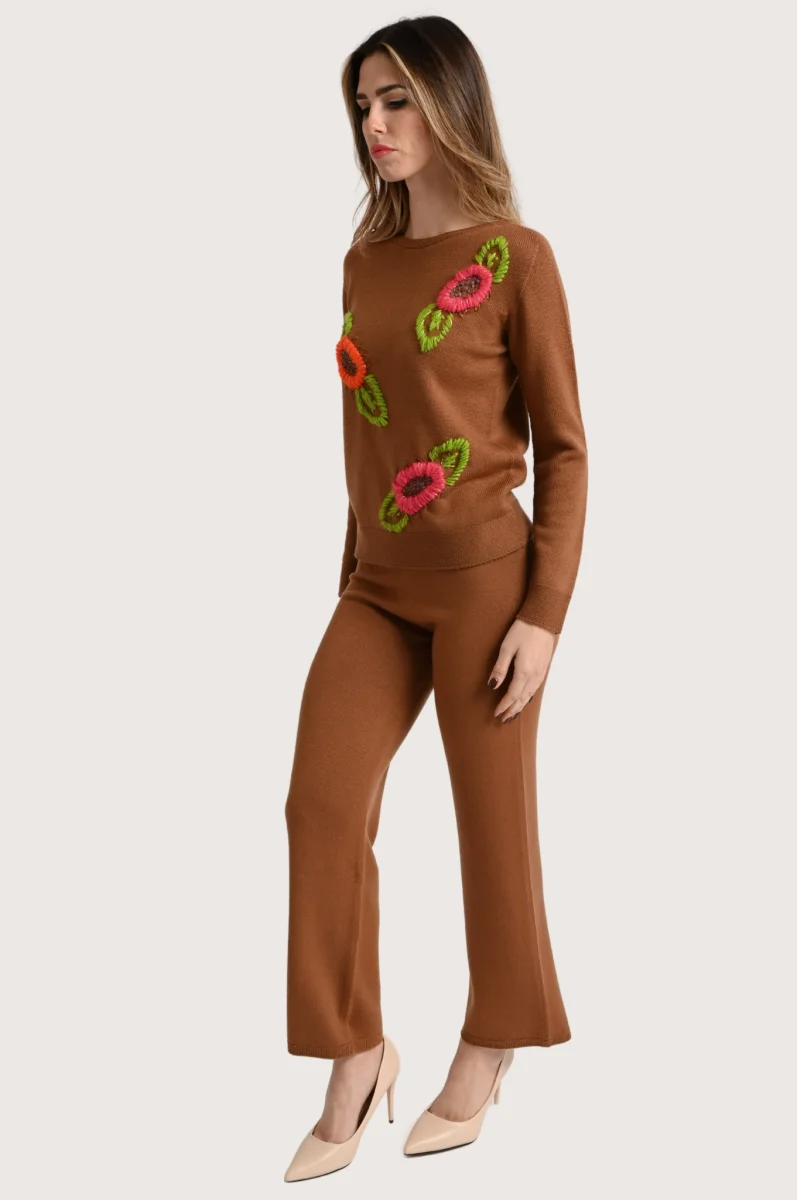 Pantalone in lana da donna a palazzo con elastico in vita - immagine 3