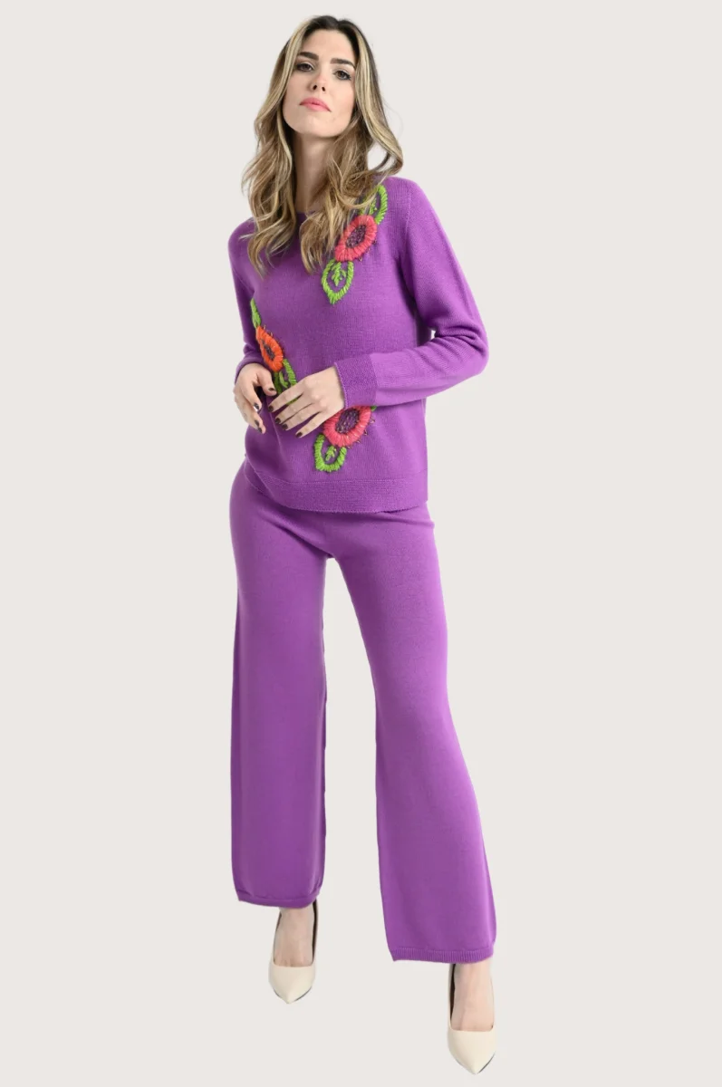 Pantalone in lana da donna elegante colore viola - immagine 3