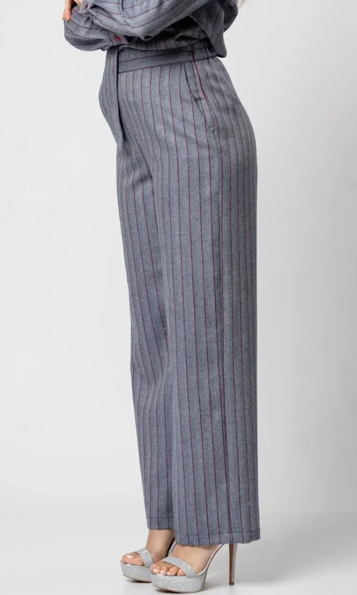 Pantalone a righe donna palazzo elegante a vita alta - immagine 4