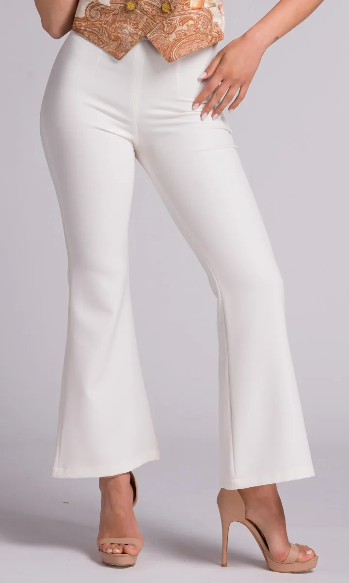 Pantalone sartoriale donna elegante a zampa bianco - immagine 2