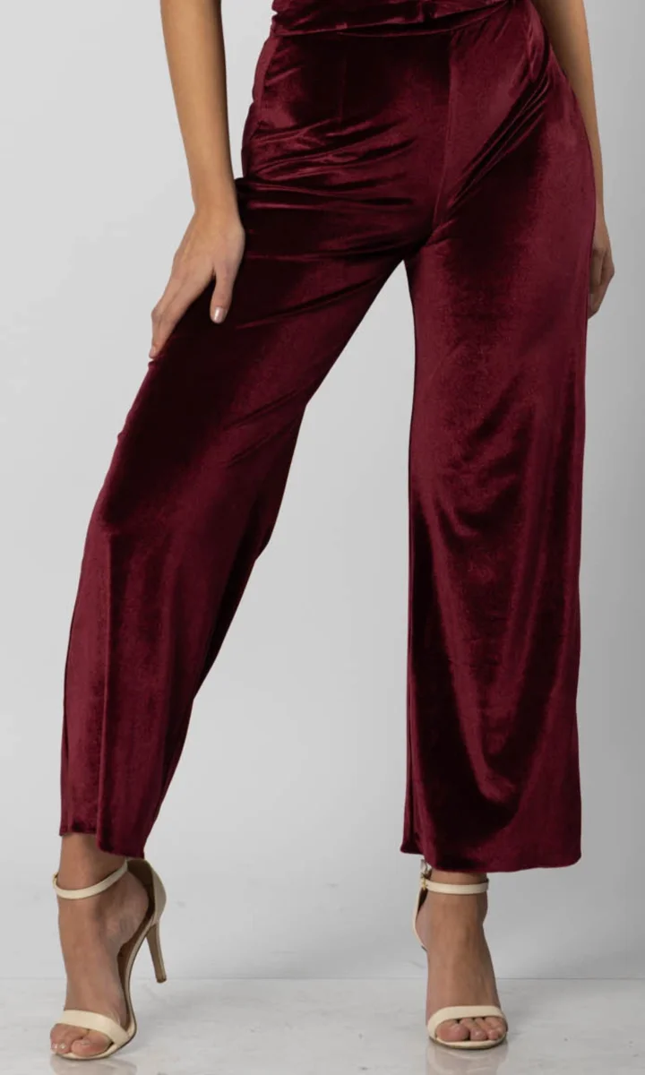 Pantaloni modello pantatuta donna bordeaux in velluto - immagine 2
