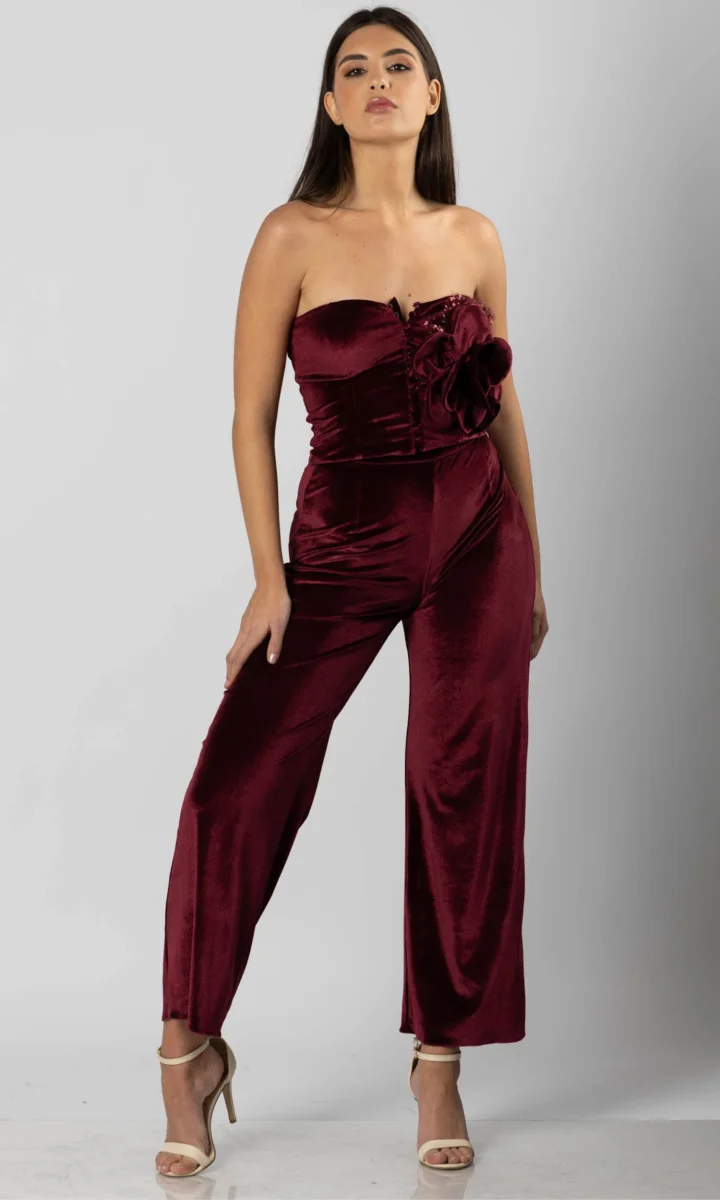 Pantaloni modello pantatuta donna bordeaux in velluto - immagine 3