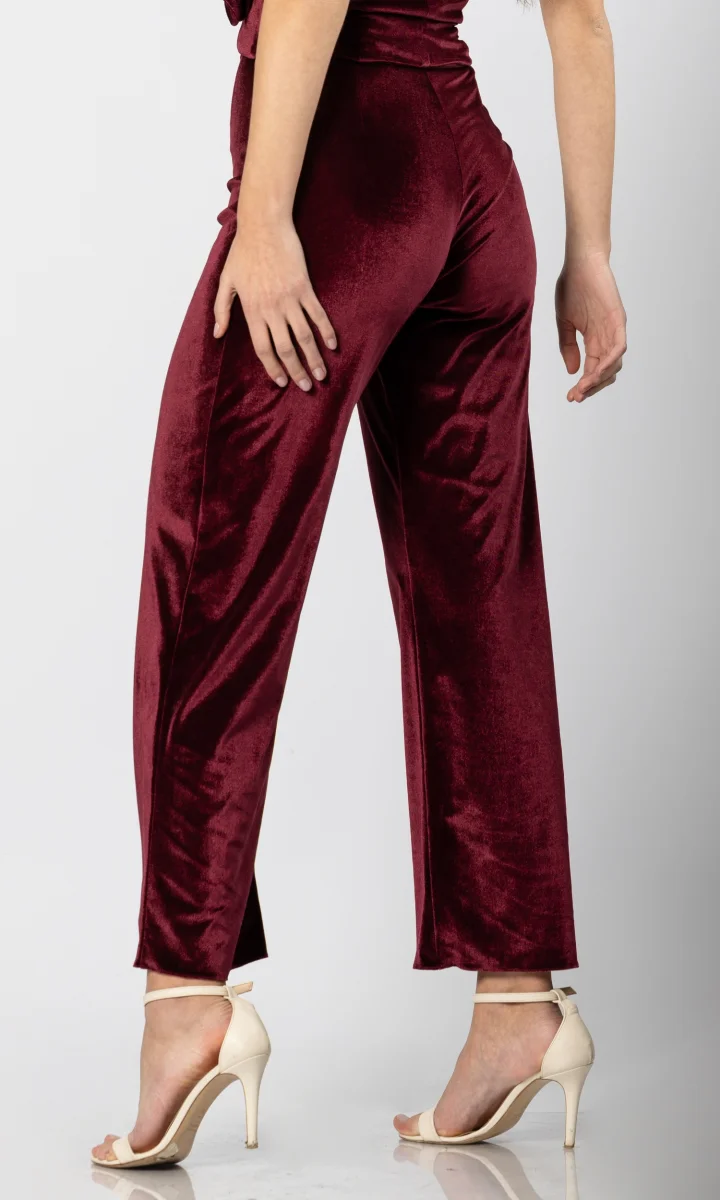 Pantaloni modello pantatuta donna bordeaux in velluto - immagine 4