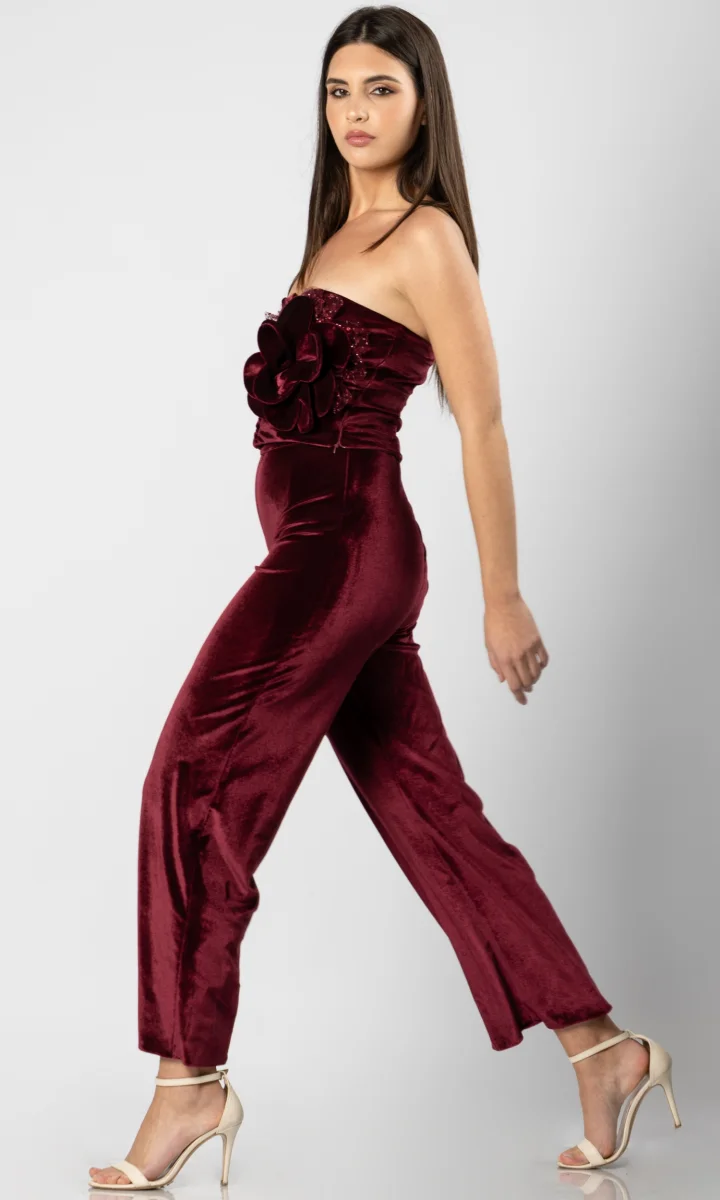 Pantaloni modello pantatuta donna bordeaux in velluto - immagine 5