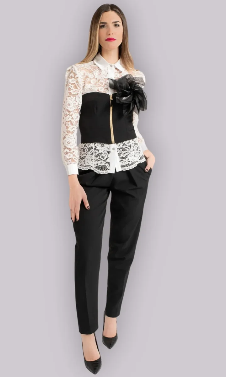 Pantaloni skinny eleganti da donna neri con pinces vita alta - immagine 4