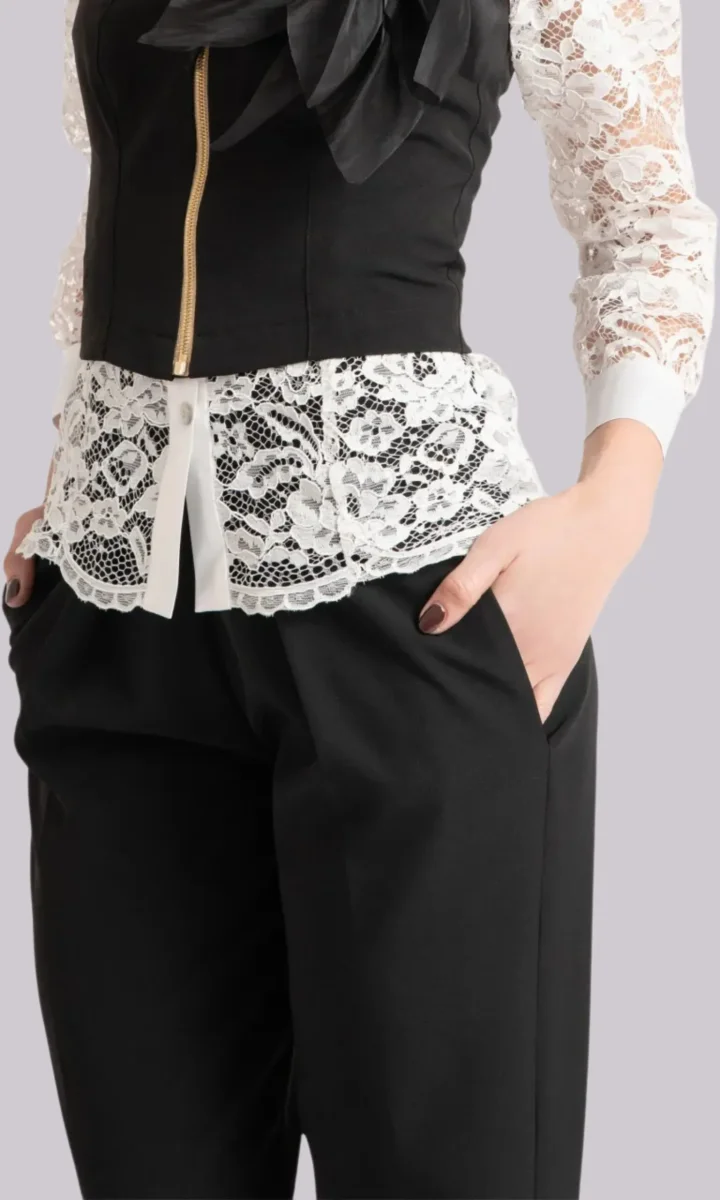 Pantaloni skinny eleganti da donna neri con pinces vita alta