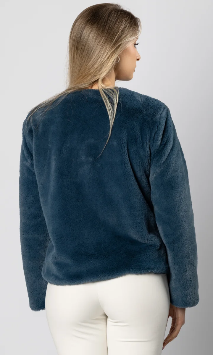 Pelliccia modello chanel, pelliccia ecologica colore denim - immagine 4