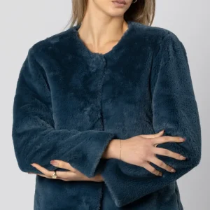 Pelliccia modello chanel, pelliccia ecologica colore denim