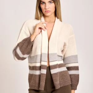 Cardigan a Righe Moka
