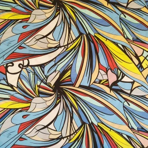 Tessuto raso di seta pura a fantasia geometrica multicolor