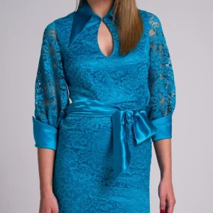 Tubino in pizzo macramè elegante ottanio