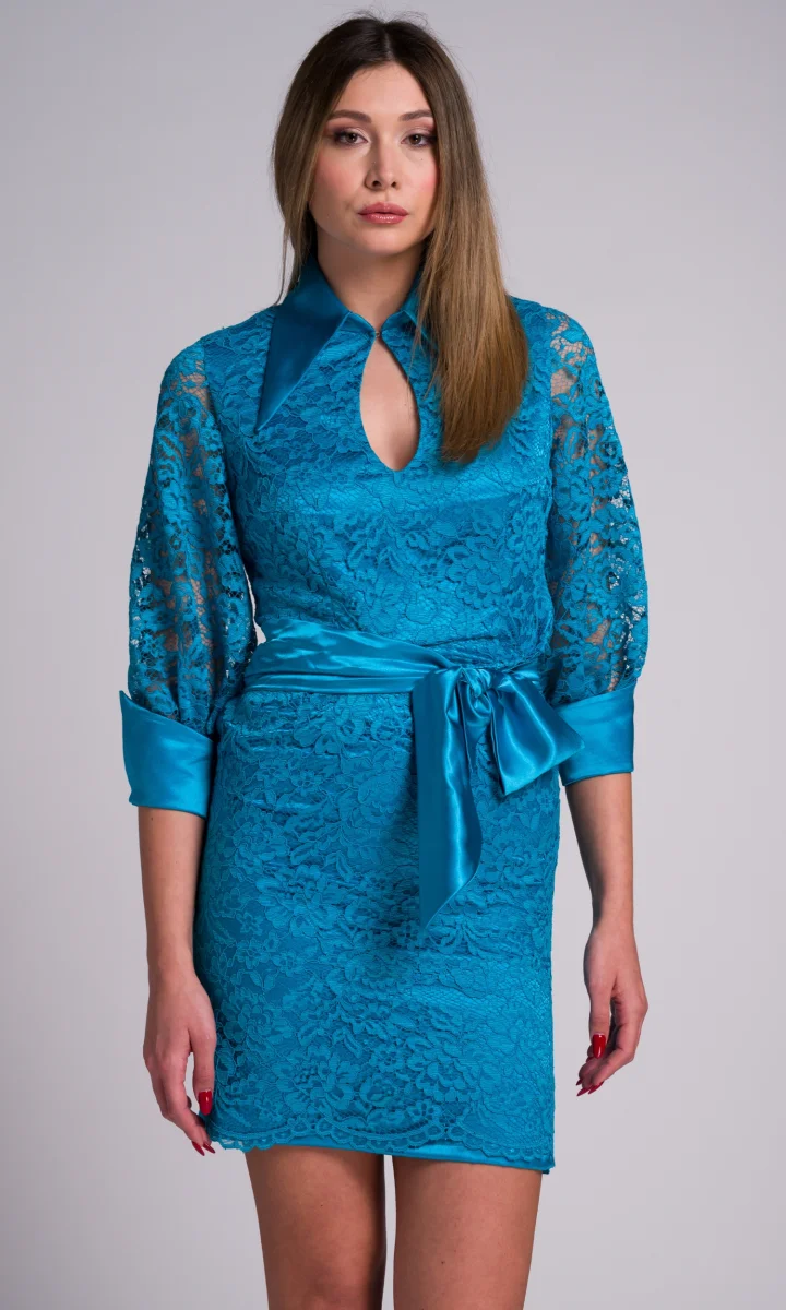 Tubino in pizzo macramè elegante ottanio