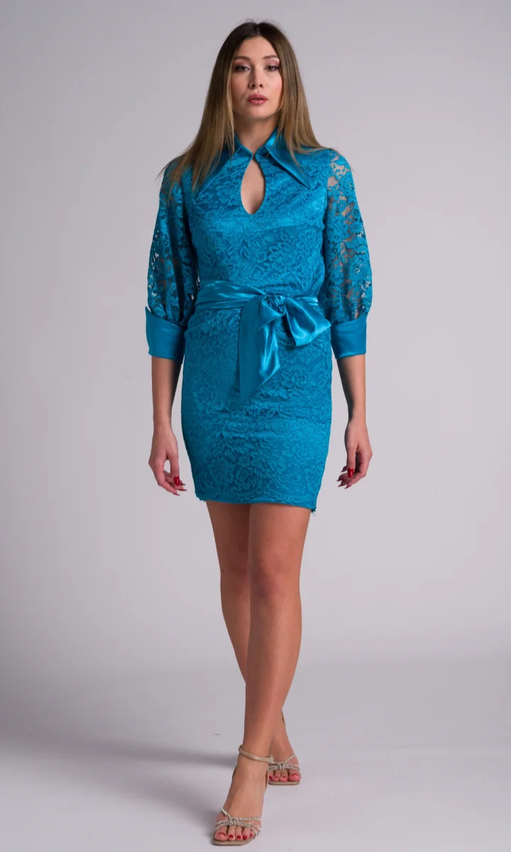 Tubino in pizzo macramè elegante ottanio - immagine 5