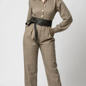 Tuta intera donna elegante in lana principe di galles