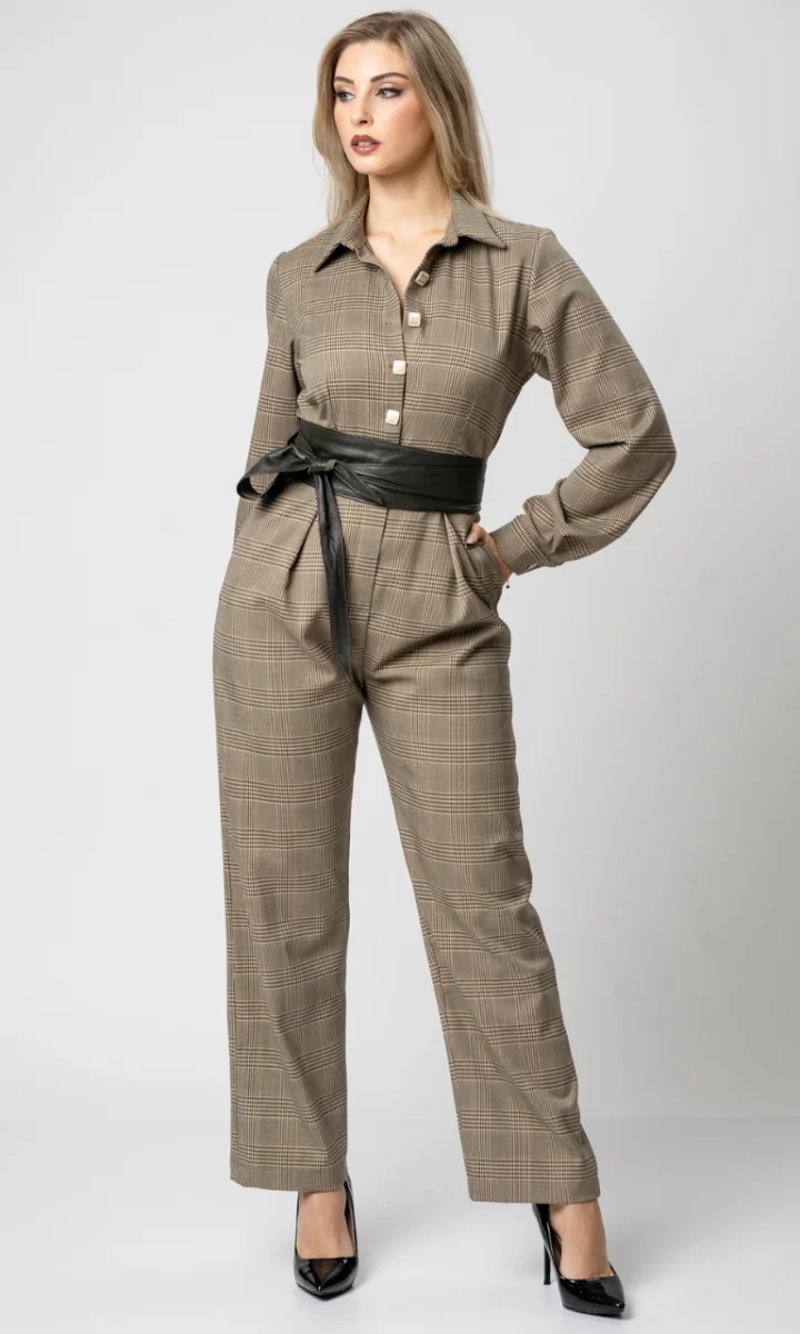 Tuta intera donna elegante in lana principe di galles