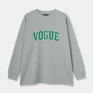 『VOGUE』カレッジロゴ ロングTシャツ グレー×フォレストグリーン