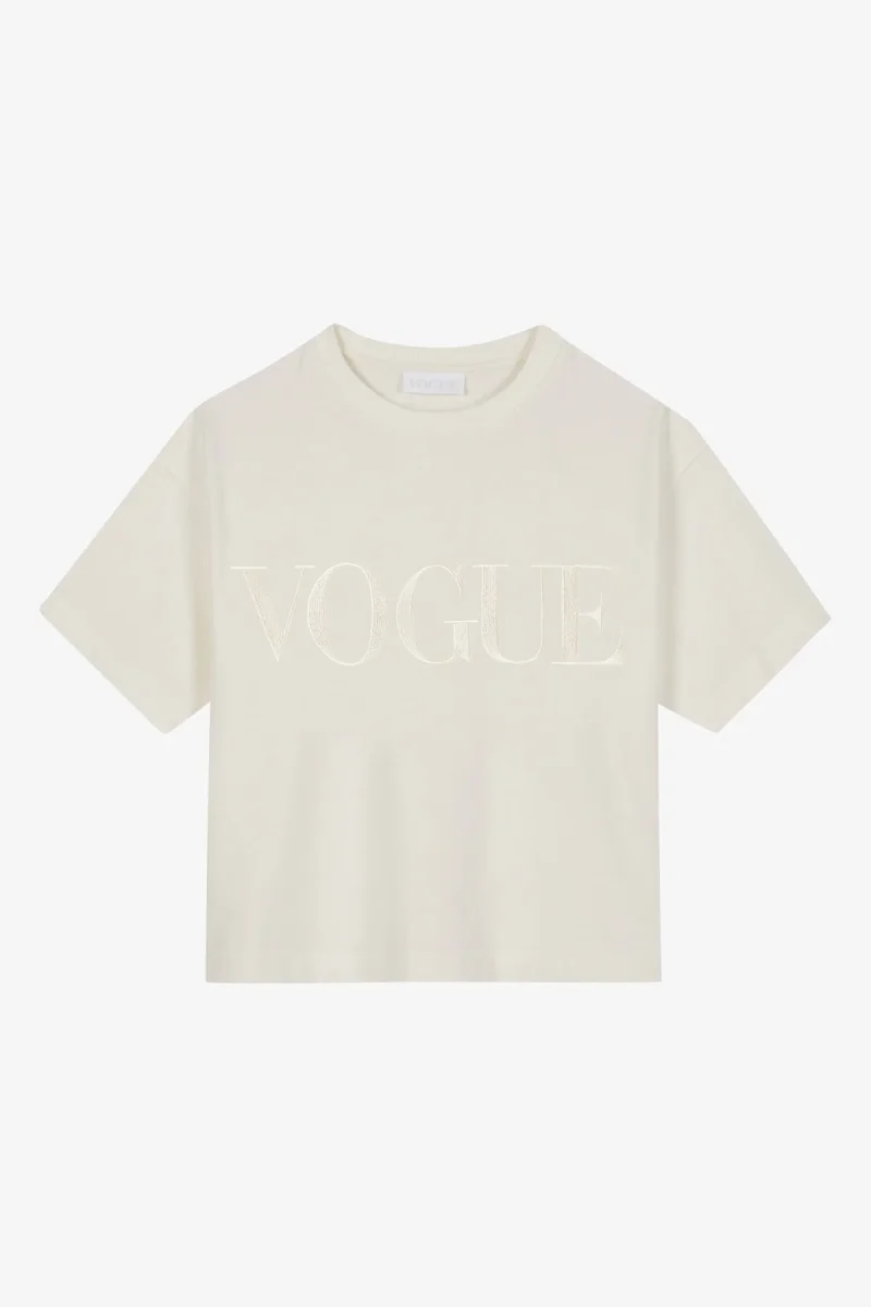 VOGUE T-Shirt Light Cream Embroidered Logo