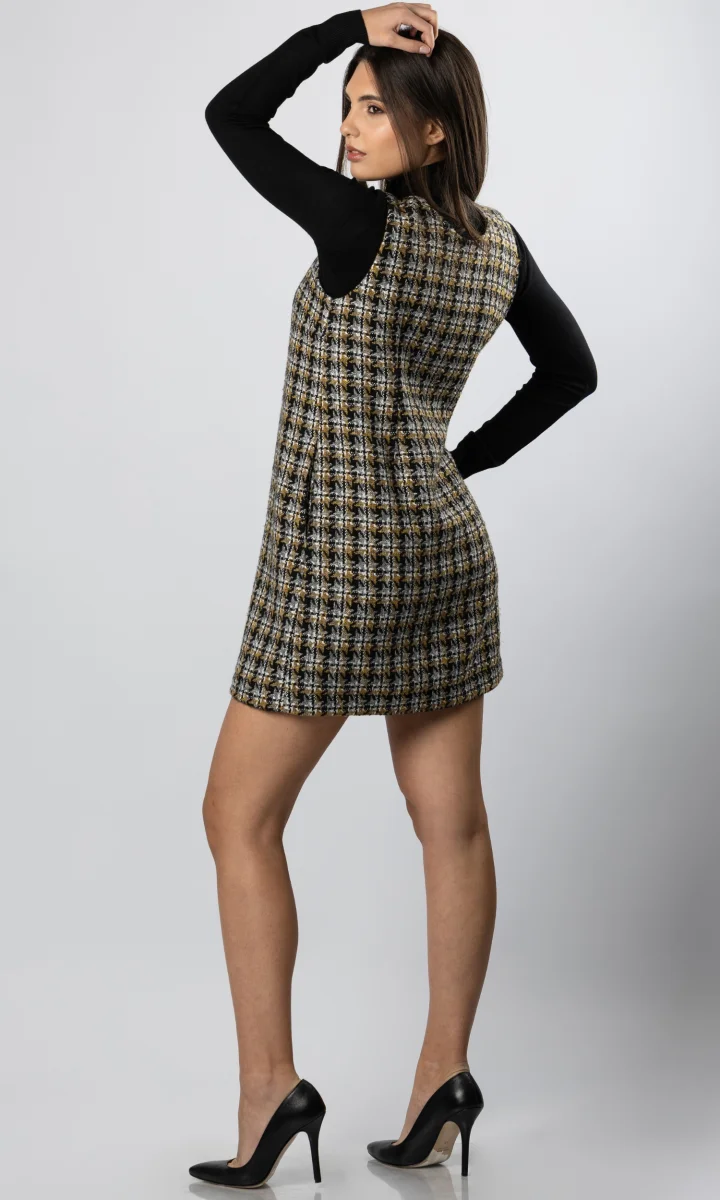 Vestito pied de poul smanicato in lana con zip centrale - immagine 3