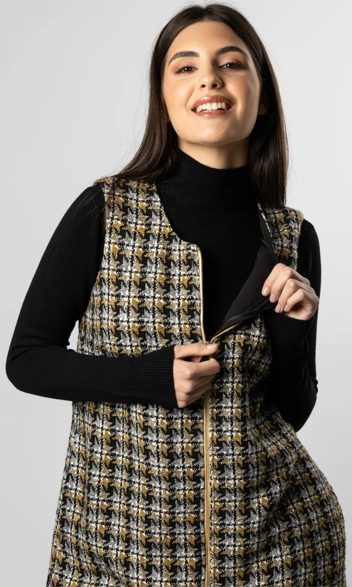 Vestito pied de poul smanicato in lana con zip centrale - immagine 4