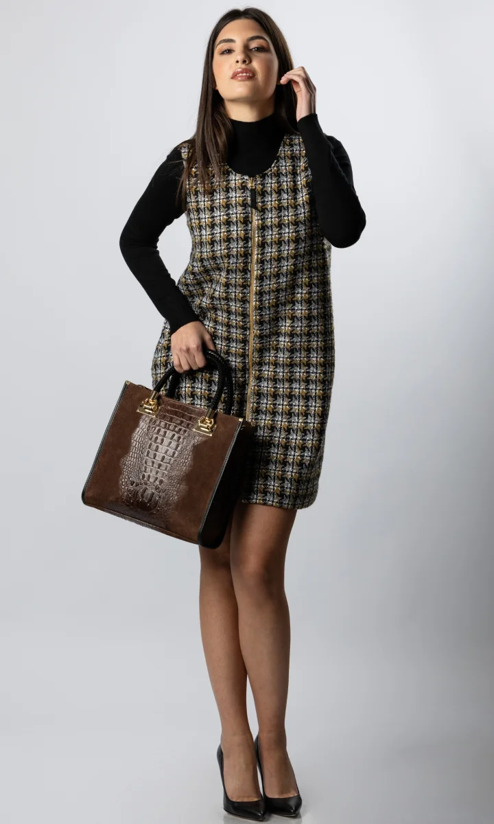 Vestito pied de poul smanicato in lana con zip centrale - immagine 6