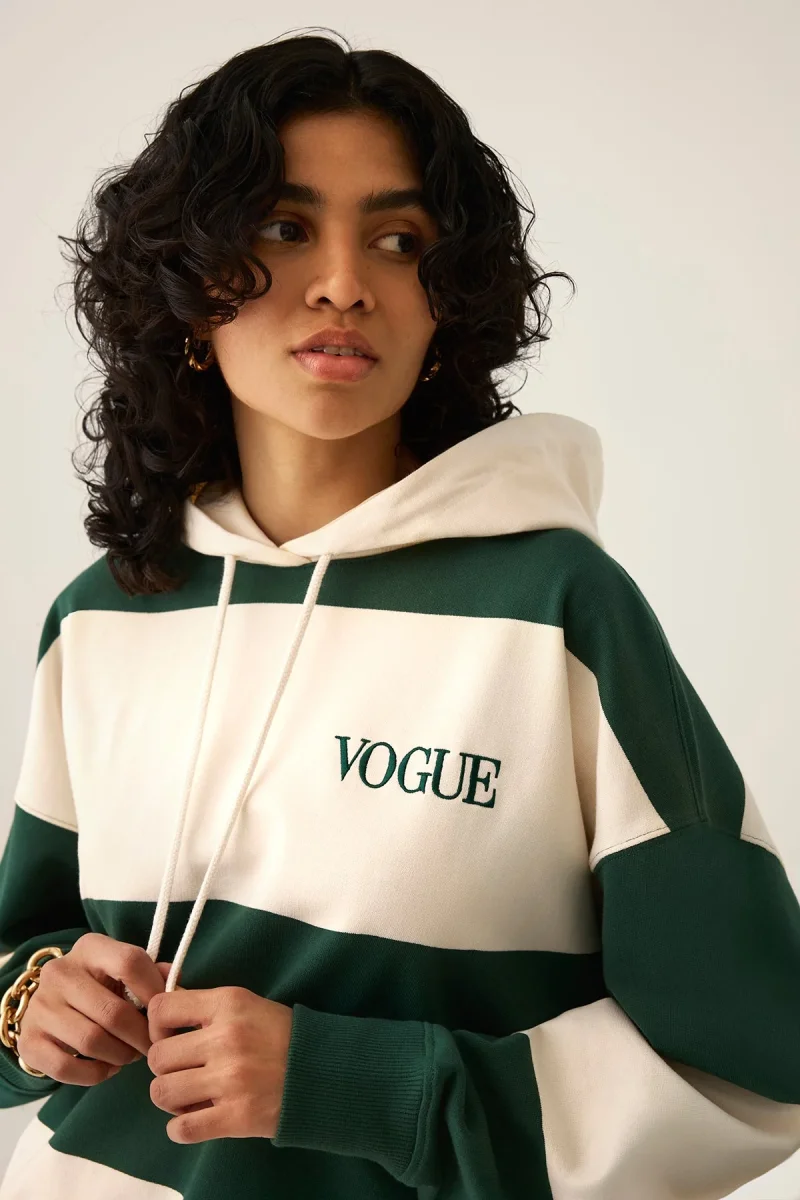 VOGUE Oversized Hoodie Dark Green Bold Stripes - immagine 4