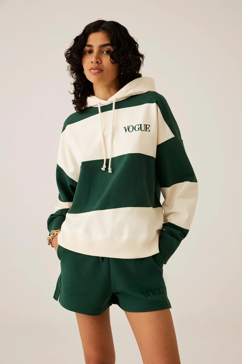 VOGUE Oversized Hoodie Dark Green Bold Stripes - immagine 3