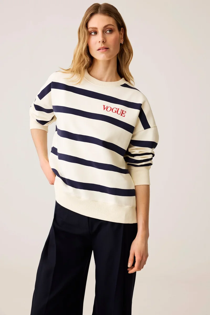 VOGUE Sweatshirt Striped Navy Embroidered Logo - immagine 3