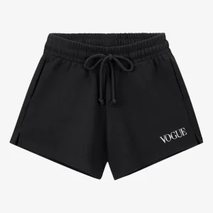 VOGUE Shorts Black Embroidered White Logo