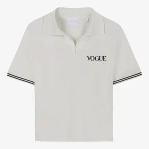 VOGUE Polo Shirt Ivory Embroidered Black Logo