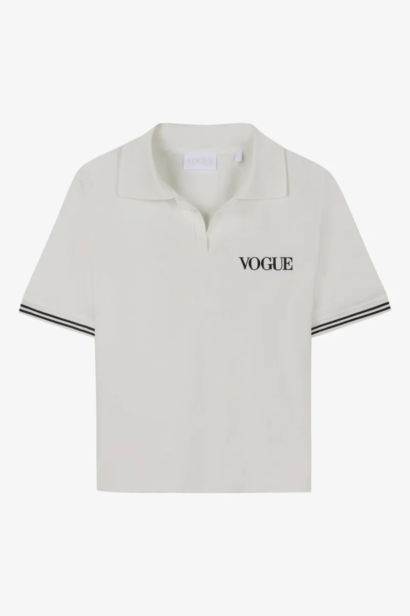 VOGUE Polo Shirt Ivory Embroidered Black Logo - immagine 2