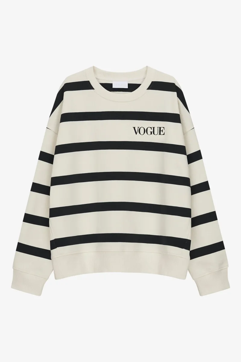 VOGUE Sweatshirt Black Striped Embroidered Logo
