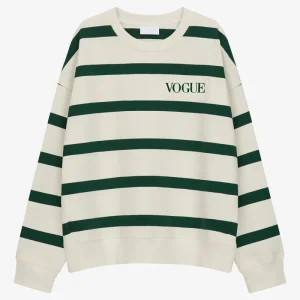VOGUE Sweatshirt Dark Green Striped Embroidered Logo