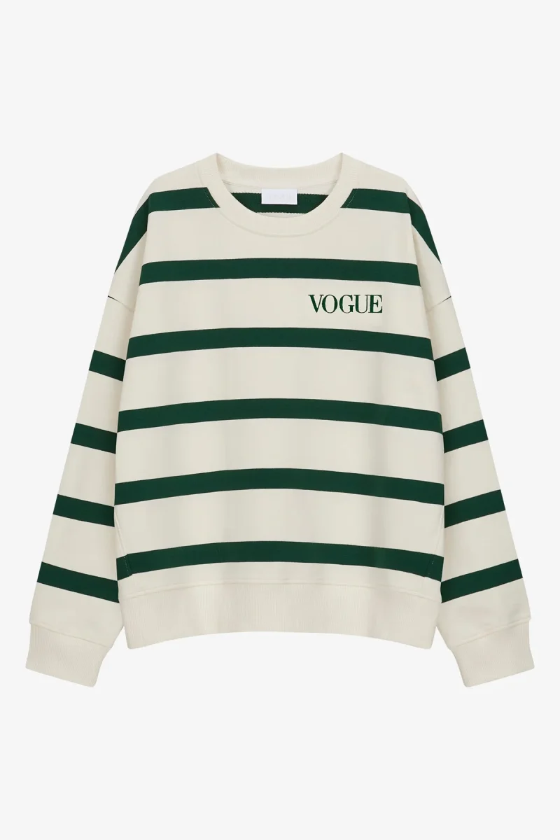 VOGUE Sweatshirt Dark Green Striped Embroidered Logo