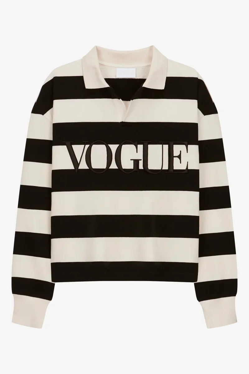 VOGUE Polo Sweatshirt Cream and Black Stripes