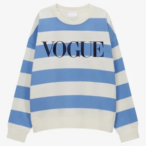 VOGUE Sweatshirt Sky Blue Striped Embroidered Logo