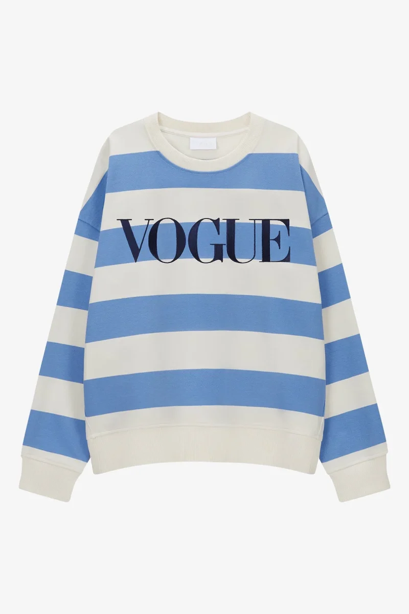 VOGUE Sweatshirt Sky Blue Striped Embroidered Logo - immagine 2