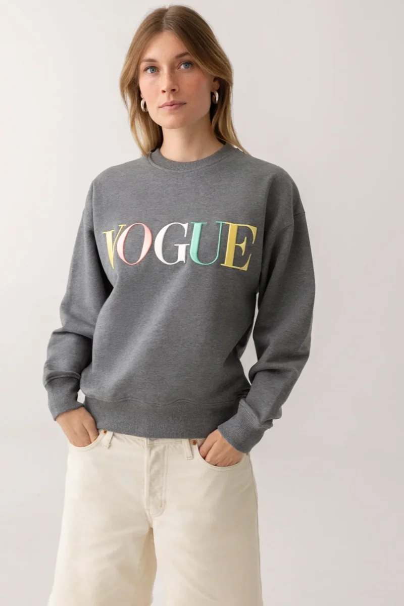 VOGUE Sweatshirt Gray Embroidered Colorful Logo - immagine 4