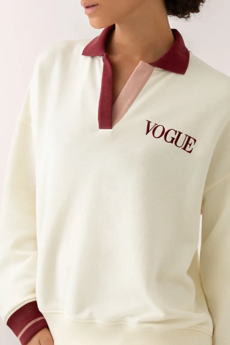 VOGUE Polo Sweatshirt Cream Contrast Bordeaux Collar - immagine 7