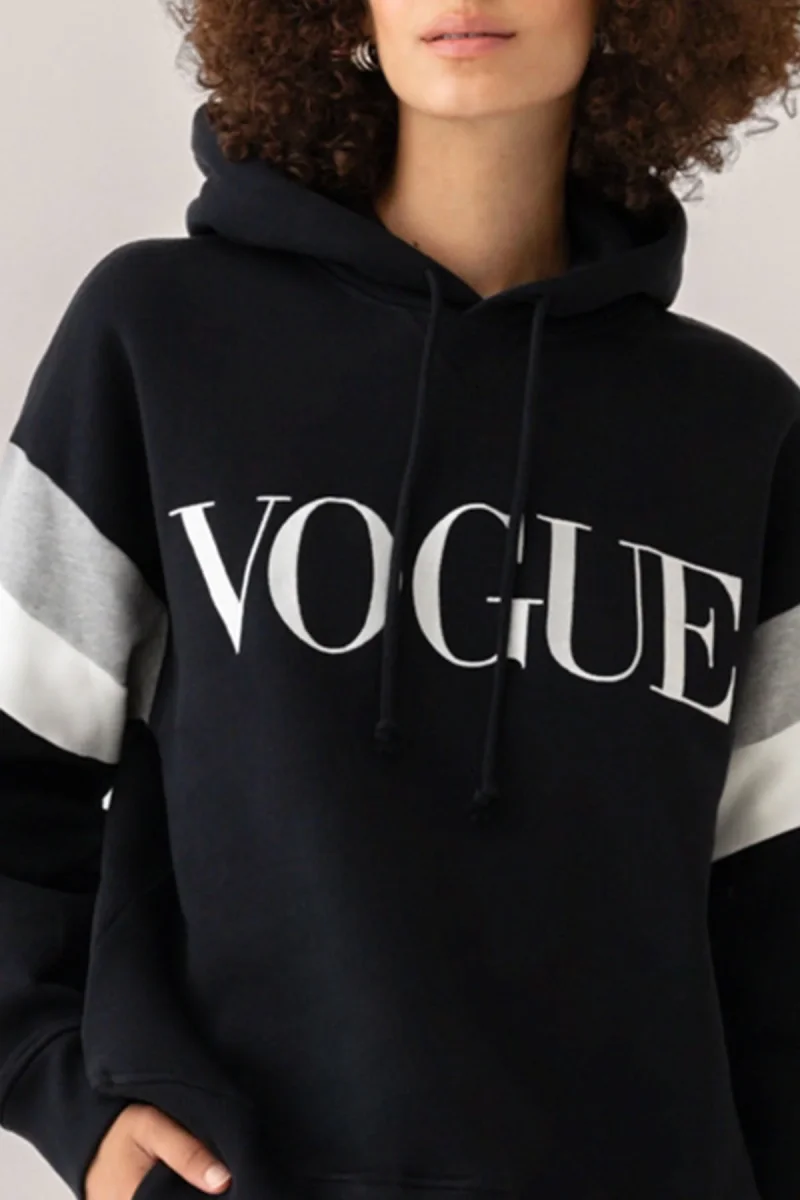 VOGUE Hoodie Black Contrast Details - immagine 5
