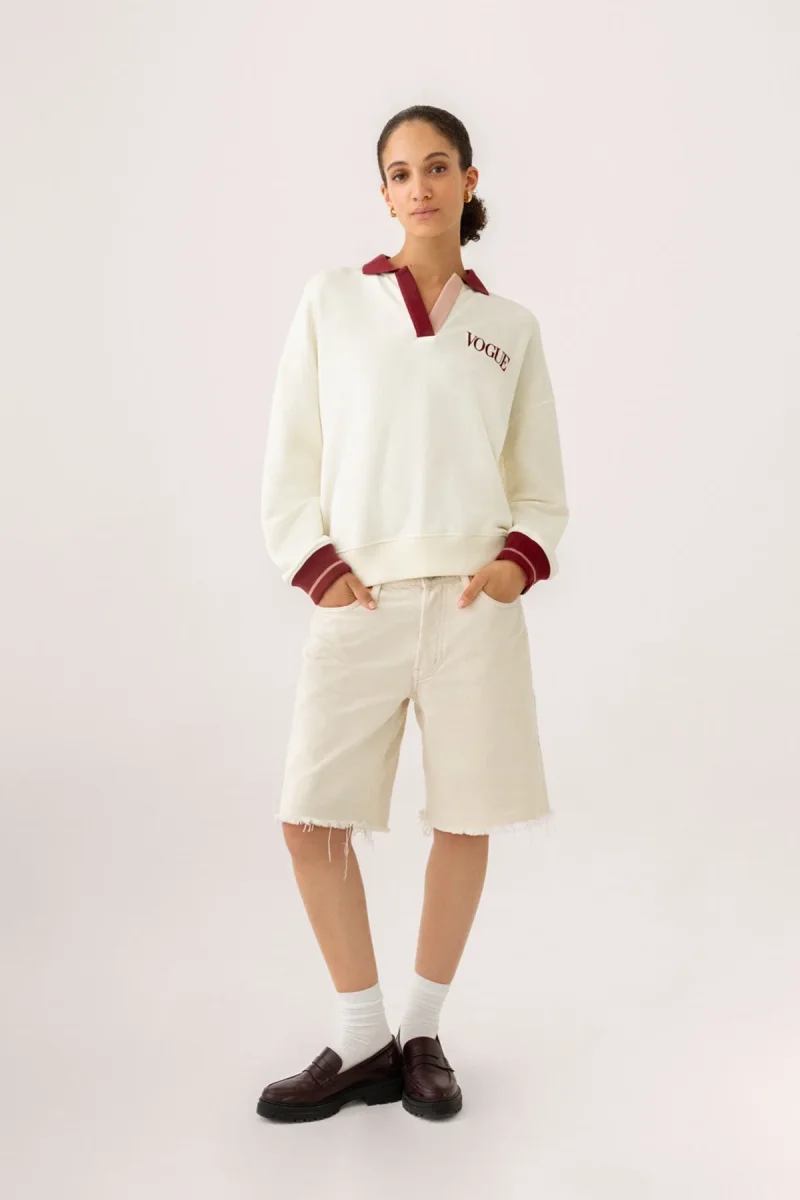 VOGUE Polo Sweatshirt Cream Contrast Bordeaux Collar - immagine 5