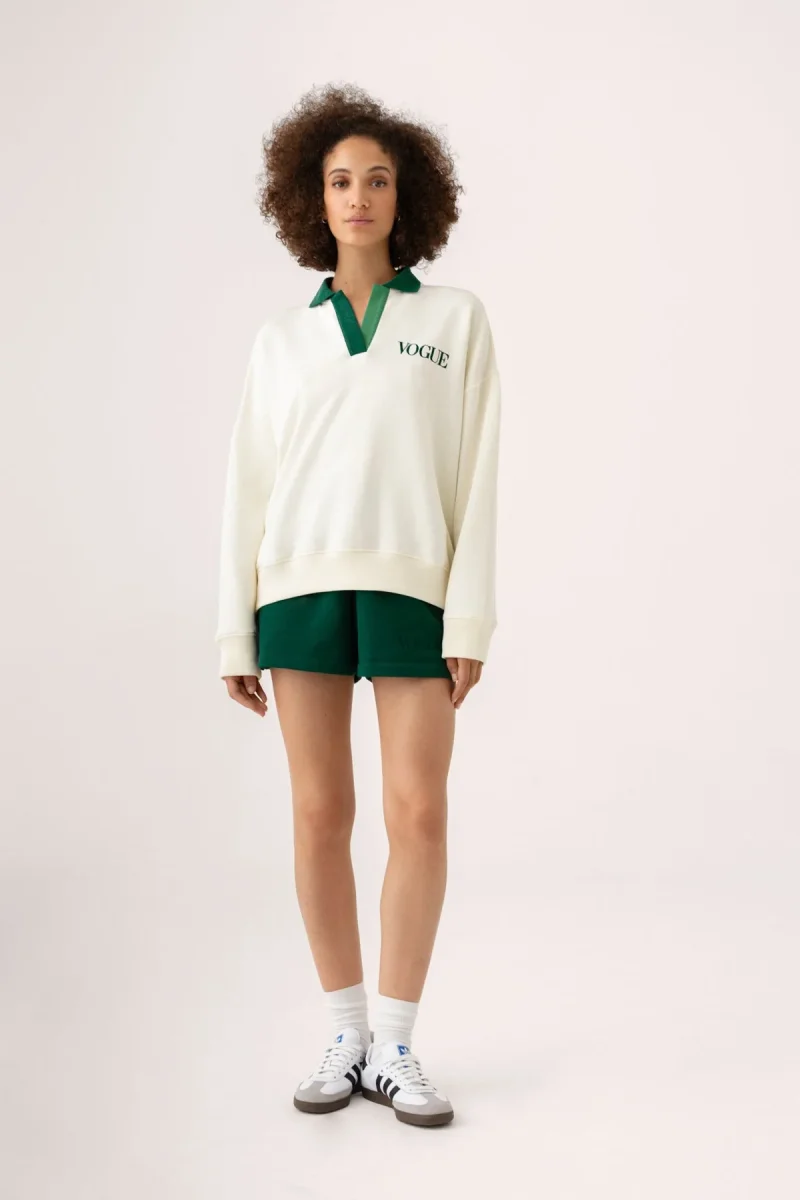 VOGUE Polo Sweatshirt Cream Contrast Green Collar - immagine 6