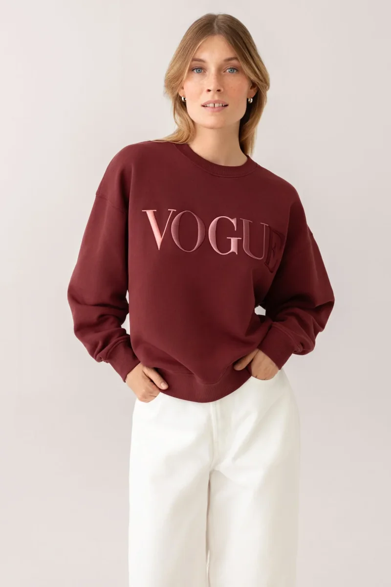 VOGUE Sweatshirt Bordeaux Embroidered Colorful Logo - immagine 4