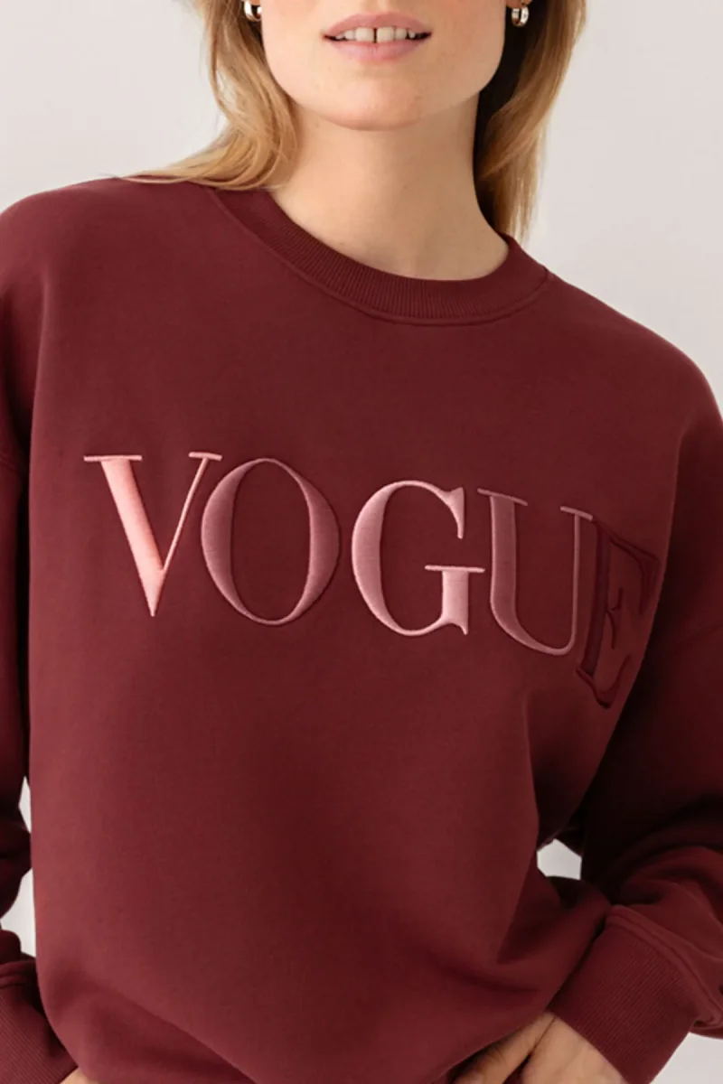 VOGUE Sweatshirt Bordeaux Embroidered Colorful Logo - immagine 5