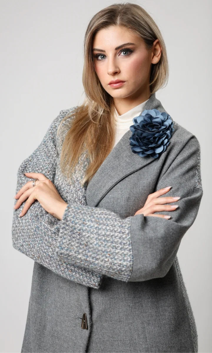 Cappotto sartoriale donna in lana tweed celeste - immagine 3
