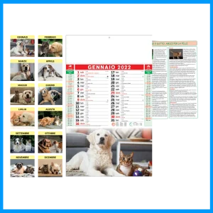 Calendario da parete classico tema “Cani e Gatti” 28,8x47cm personalizzabile (50-100 pezzi o preventivo)