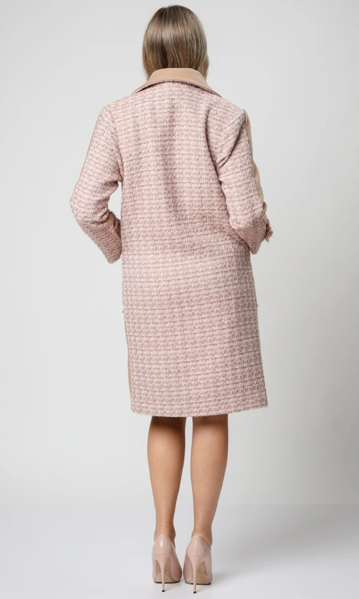 Cappotto sartoriale donna lana tweed rosa cipria e cammello - immagine 6
