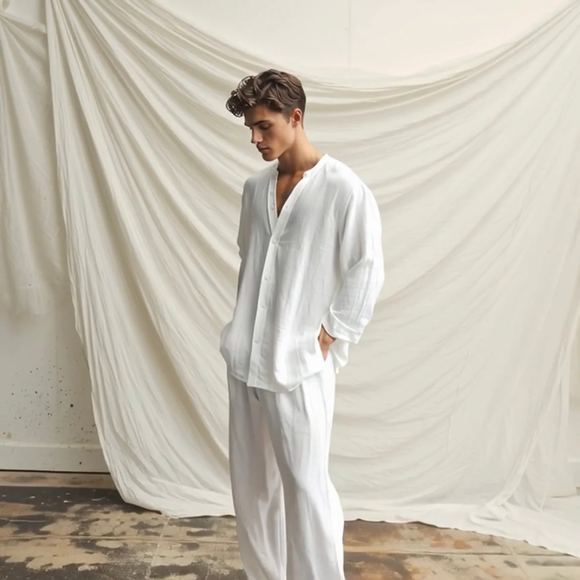 Set Lino Coordinato Camicia e Pantalone Uomo - immagine 3