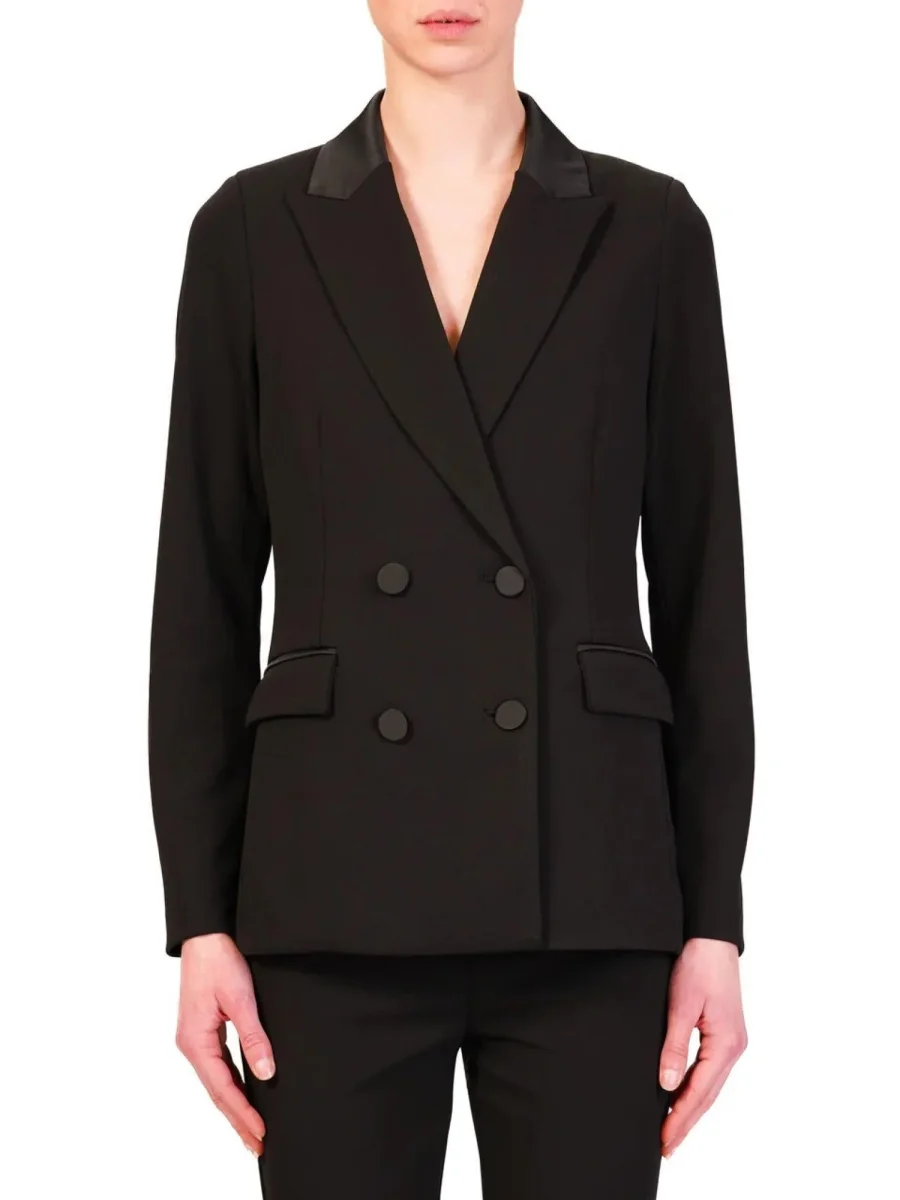 Vicolo giacca blazer doppiopetto in crepe nero - immagine 2