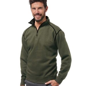 Felpa polycotone zip corta verde / nero