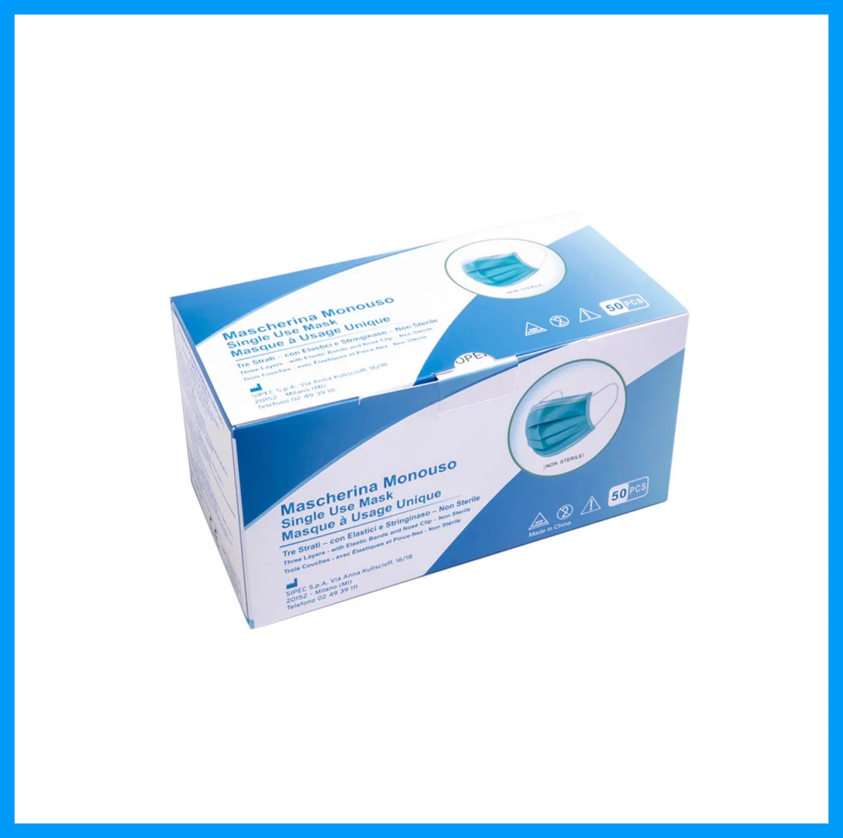 Confezione 50 mascherine chirurgiche monouso Certificate – Dispositivo Medico Tipo 1